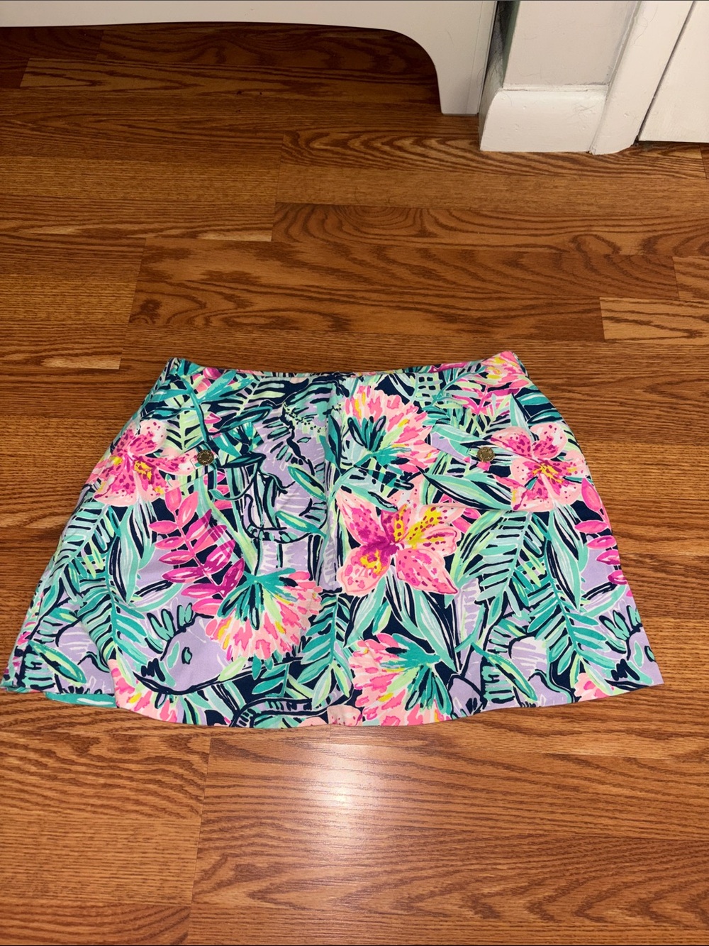 Lilly Pulitzer Tropical Floral Mini Skirt in Pastel Pink & Teal
